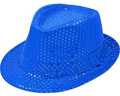 Sternfabrik Pailletten Hut Trilby Vedora Herren Damen Kinder Karneval Fasching Kostüm Glitzerhut (Blau)