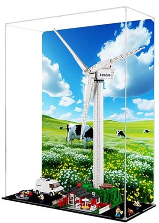 Vitrine en acrylique pour Lego 10268 Vestas modèle d'éolienne 3 mm anti-poussière compatible avec Lego 10268 (modèle non inclus) (fond 3 mm A)