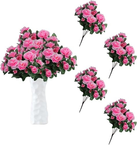 4 Stücke Kunstblumen Seidenblumen Roß Azalee 33cm Künstliche Blumen Azaleenbusch Kunstblumen wie echt Blumenstrauß Künstlich Faux Flowers für Garten Büro Haus Fenster Hochzeit Freien (Hellrosa)