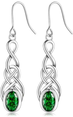 MASOP Ohrringe Hängend Keltischer Knoten Unendlichkeitszeichen Oval AAA Zirkonia Grün Hängeohrringe Infinity Hochzeit Schmuck für Damen Frauen Braut