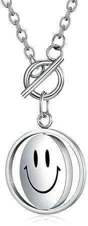 Sumpgle Smiley Gesicht Anhänger Halskette Edelstahl Reversible Unisex Modeschmuck Trendige Kragenkette