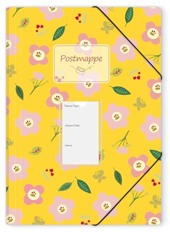KONVINIT Postmappe A4 Schule - aus extra starkem Kunsstoff Robust und Langlebig Sammelmappe mit Gummizug Dokumentenmappe mit Motiv für Büro und Schule Aesthetic Schreibwaren,Gelb