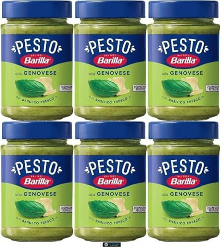 Barilla Pesto alla Genovese, 6er Pack, 190g pro Glas, Glutenfreie Pastasauce mit italienischem Basilikum, + keyring italy shop service