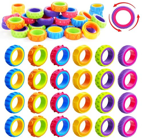 OleOletOy Fidget Toy Sensory Rings for Kids: 24pcs Spinner Ring Bulk - Autism Toys for Stress Calming - Classroom Prize Quiet Fidgets - Party Favors Goodie Bags Stuffers