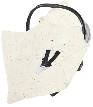 FloraVigo Babydecke, einschlagdecke babyschale für Kinderwagen und Kindersitze, passend für Kinderautositze, doppelseitiger Krepp 90x90cm (Beige kleine Sterne und Mond)