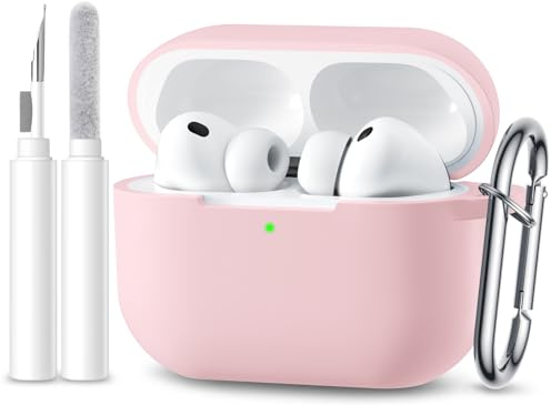 Maledan Custodia Compatibile con Cover AirPods Pro 3, Case Protettiva Antiurto Silicone Morbido per Apple AirPods Pro 3 Generazione Custodia 2025 con Kit di Pulizia e Moschettone [LED visibile], Rosa