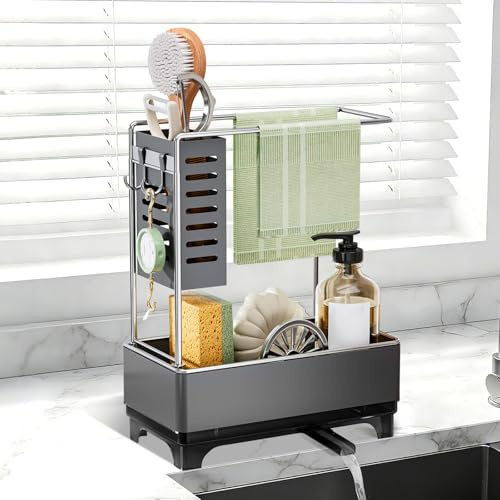 Soporte Estropajo Fregadero, Acero Inoxidable Organizador Fregadero - Gris | Estropajero, Gran Capacidad, para organizar Las encimeras y Guardar los Utensilios de Cocina