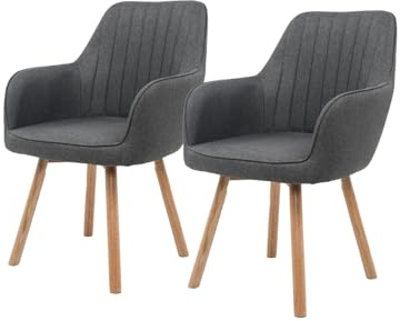 holz4home 2er Set Armlehnenstuhl Anthrazit I Gepolsterter Wohnzimmerstuhl Sessel mit Holzbeinen I Sitz gepolstert I Stuhlbeine aus Eichenholz I Stuhl für Wohnzimmer Esszimmer