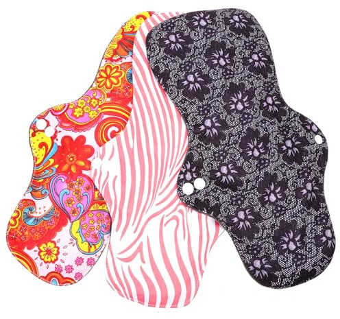 SOPOTUTU Waschbare Damenbinden aus Bambus 3 Stück Pack Wiederverwendbare Menstruationsbinden mit Druckknöpfen Großer Saugfähiger Slipeinlagen Schutz für Mädchen und Frauen Inkl