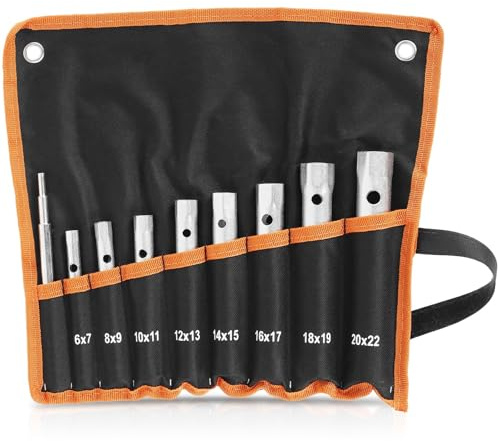 GCYEIDMA 9Pcs Shower Valve Socket Wrench Set Carbon Steel Plumbers Spanner Double Ended Tubular for Spark Plugs Removal Monoblock Tap Spanner Set