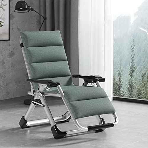 FANDIAO Lounge-Sessel mit abnehmbarem Kissen, zusammenklappbar, Liegestuhl für den Innen- und Außenbereich, Sonnenliege, Terrassenstuhl für Erwachsene, grünes Polster, silberfarben