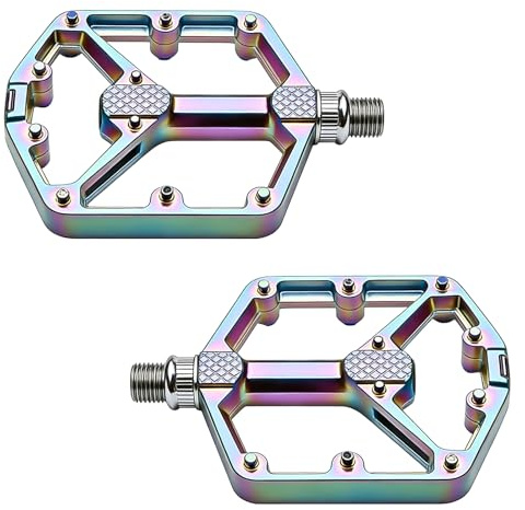 Halorin Fahrradpedale aus Aluminium, 9/16 Zoll MTB Pedale mit Anti-Rutsch-Nägeln, Universelle Bike Pedals, Vierfach Lager Antirutsch Pedale für Mountainbike, Rennrad und City Bike, Bunt