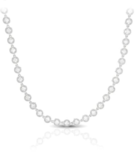SAGA GIOIELLI Halskette Damen Herren Tennis mit Zirkonia - Edelstahl - Länge 38 + 5 cm - Geschenkbox