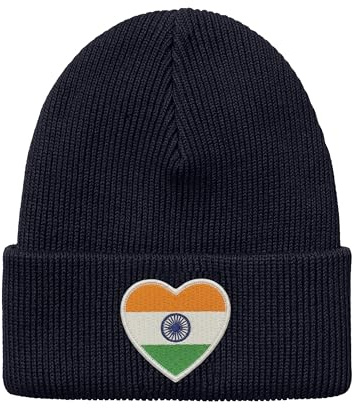 tshirtladen Beanie Statement Herz Stickerei im Indien Flaggen Design Klassische Winter Strickmütze mit Umschlag angenehm tragbar für Damen und Herren in Einheitsgröße
