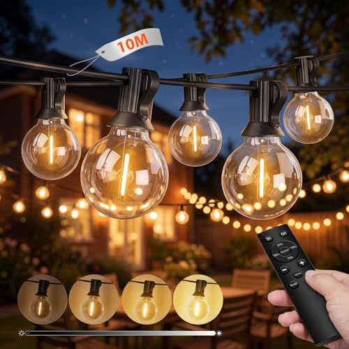litogo 2 Stück Lichterkette Außen mit Fernbedienung, 10M LED Outdoor Lichterkette Strom mit Dimmbar & Timer, Wetterfest Lichterketten G40 Glühbirnen für Balkon Garten Party Pavillon Terrasse, Warmweiß