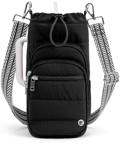 Water Bottle Holder with Strap, 40/32 oz Crossbody Bottle Carrier Bag | Quilted Lightweight Sling Purse, RFID Phone Pocket, Hands-free for Gym Hiking Walking Travel, Gym Bottle Accessories