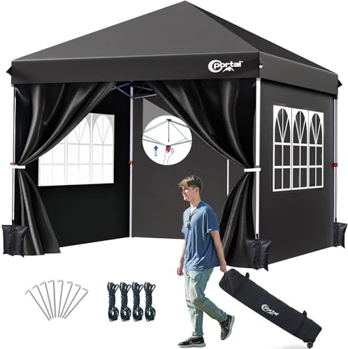 PORTAL Gazebo with Sides 3m x 3m (10x10ft) Pop up Heavy duty Commercial Grade Instant Event Shelter Garden Camping Canopy Marquee Fire Retardant 1000mm Water Resistant Sun Shade for Hot Tub Beach