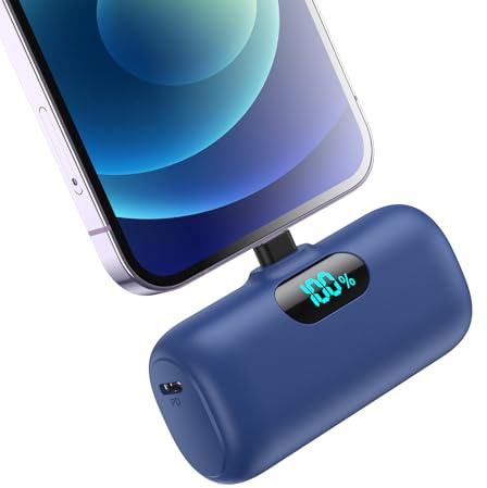 5000mAh Mini Power Bank for iPhone, Upgraded 15W PD Fast Charging Portable Charger, LCD Display 3.0A Small Battery Pack Compatible with iPhone 14/14 Pro Max/13/13 Pro Max/12/11/XR/X/8/7/6 etc-Blue