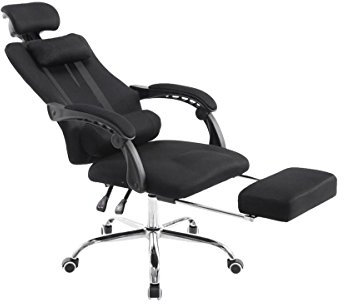 CLP Fauteuil De Bureau Fellow en Maille I Chaise De Bureau Réglable en Hauteur Pivotante I Repose-Pieds Extensible avec Appui-tęte Accoudoirs, Couleur:Noir