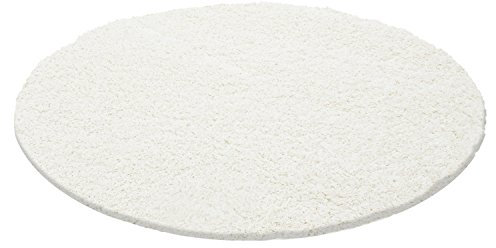 Carpettex Hochflor Teppich Wohnzimmer Shaggy Flokati Teppich Modern Einfarbig 80 cm Rund Creme - Teppich Schlafzimmer Weich Flauschig Waschbar Teppich Küche Esszimmer - Langflor Teppiche