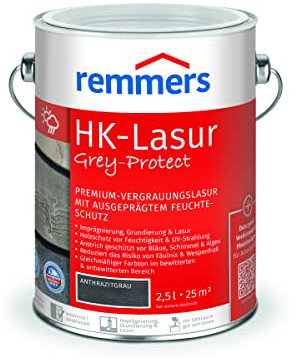 Remmers Lasure HK Grey-Protect Gris anthracite, 2,5 litres, Lasure bois Premium pour l'extérieur, effet grisaillement en 3 teintes de gris naturel, 3 protections du bois en 1.