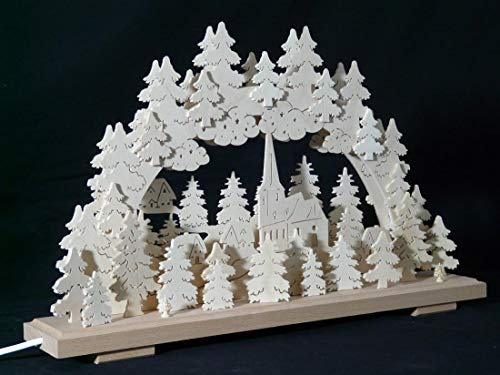 Rudolphs Schatzkiste Schwibbogen mit Kirche und Beleuchtung BxHxT 50x31x7cm NEU Lichterbogen Fensterbogen Spitzbogen Erzgebirge Seiffen Weihnachten Licht Holz Dekoration Beleuchtung Fensterschmuck