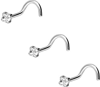 PIERCINGLINE 3er SET 925er STERLING SILBER Nasenpiercing EINGEFASSTER KRISTALL Piercing Nase Stecker SET Auswahl Silberfarben Kristallklar