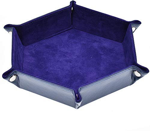 cusdie Dice Tray Folding Hexagon Dice Tray Leather and Velvet Dice Holder for DND Dice Game Table Games (Dark Purple)