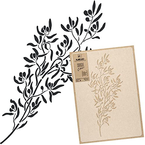 NAKLEO Pochoir pour Peinture Murale Grand Format 59x95cm, Modèle en Plastique et Réutilisable, Olive Branche Bifurquer Arbre, DIY Bricolage Artisanat Décoration a Peindre, Bois Tissu Mueble