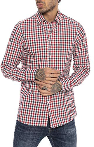 Red Bridge Chemise décontractée à manches longues pour homme Motif carreaux, Bleu foncé/rouge., S