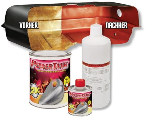 POWER TANK - Traitement de Réservoir Innovant - pour Réparer, Régénérer et Protéger Les Réservoirs - (Kit Big Rouge 1,3 kg) - Automobile, Moto, Scooter, Véhicules Vintage et Vespa, Céramique