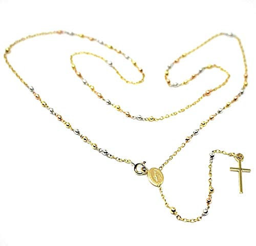 generico Halskette, Rosenkranz aus Gelb-, Rosé- und Weißgold, 18 Karat, 750, Länge 52 cm (20,5 Zoll), wundersame Medaille und Kreuz, hergestellt in Italien., Gold, Goldfarben