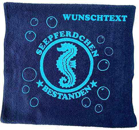 coole-fun-t-shirts Seepferdchen Bestanden ! Kinder Handtuch mit Name oder Datum Schwimmen Lernen Schwimmunterricht Name des Kindes personalisiert