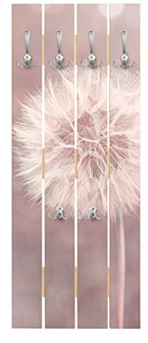 Bilderwelten Wandgarderobe Holz - Pusteblume Bokeh rosa - Haken Chrom Hochformat 100 x 40cm