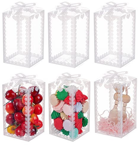 BENECREAT 24PCS Boîte de Faveur Transparente avec Nœud Papillon 12x7x7cm Boîtes d'emballage Cadeau en PVC Transparent pour Mariage de Vacances, Faveurs de Fête et de Douche