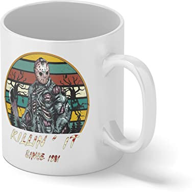 Halloween Jason Voorhees Mask Friday 13 Killin' it sine 1981 White Coffee Mug