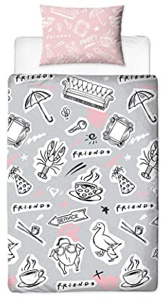 FRIENDS Official Single Duvet Cover Set | Reversible 2 Sided Bedding Duvet Cover | Coffee Design, With Matching Pillowcase