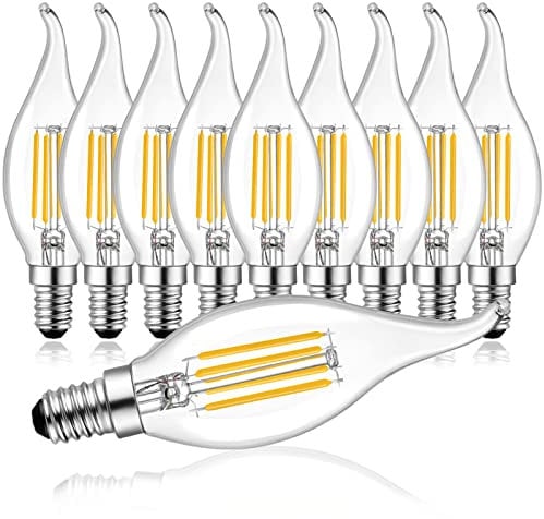 Belaufe E14 LED Kerze lampen Dimmbare, LED Lampe C35,LED Filament 4W entspricht 30Watt Kerzenbirnen,LED Leuchtmittel Warmweiß 2700 Kelvin, 350 Lumen,Klar Glas, 10 Stück