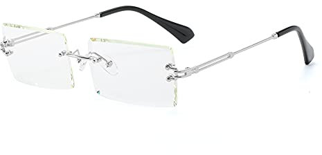 YUELUQU Retro Rimless Rectangle Sunglasses for Women Men Transparent Glasses Y2K Vintage Eyewear (Silver clear)
