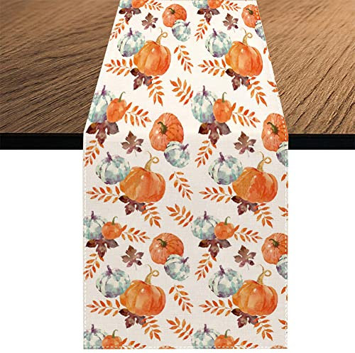 Tischläufer kurz mit Kürbis-Ahornblättern, Herbst, Erntedankfest, Urlaub, Küche, Esstisch, Tischbänder, Dekoration für Zuhause, Party, 33 x 178 cm