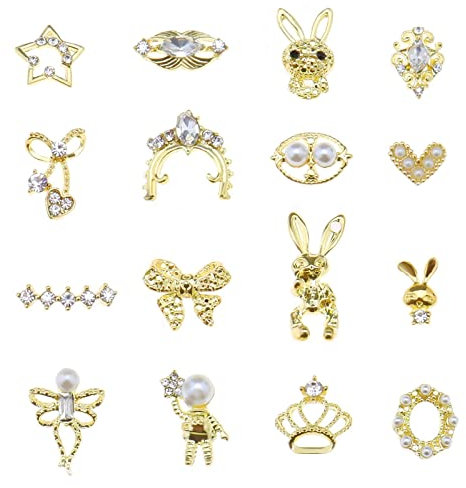 VGOL 48PCS 3D Nail Charms Shiny Rhinestone Nail Ornaments Luxury Nail Art Decoration Metal Nail Jewelry for Women Girls Salon Home DIY Nail Art Supplies 16 Styles
