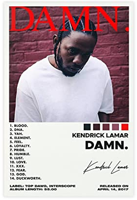 ORROBI Kendrick Lamar Poster, Verdammte Trackliste, Album, Poster, Leinwandposter, Wandkunst, Dekordruck, Bild, Gemälde für Wohnzimmer, Schlafzimmer, Dekoration, ungerahmt, 30 x 45 cm