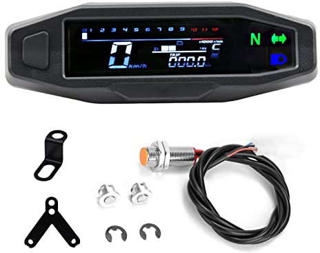 Shkalacar Velocímetro digital para motocicleta, tacómetro con pantalla LCD de 1-6 marchas, intermitente, retroiluminación, odómetro y carburador para la mayoría de modelos de motocicleta (con