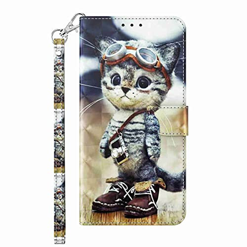 Knoowcase for iPhone 13 Case Shockproof Wallet Flip Folio Case PU Leather Bumper Case Magnetic Closure Kickstand Pouch Case Cute-Pattern iPhone 13 Cover, Naughty Cat