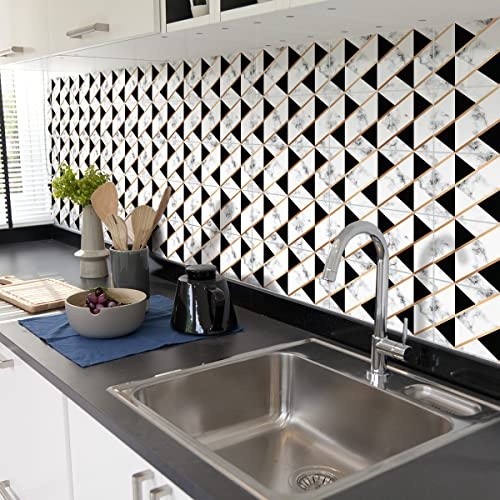 Sticker Mural Carrelage adhésif Cuisine Salle de Bain - 24 Stickers Carreaux DE Ciment Effet MARBRE Noir ET Blanc DORÉS - 24stickers10x10cm | Stickers muraux, résistant à l'eau, plaque murale salle de bain, ciment, décoration murale autocollante