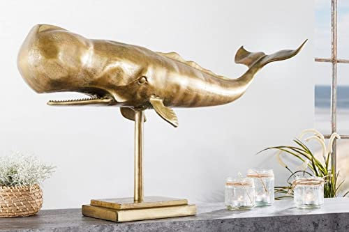 LEBENSwohnART Deko-Figur Wal 70cm MOBBY gold Aluminium Maritim Skulptur Dekoration