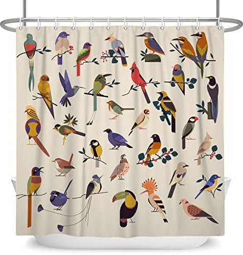 Ttincceer 152x183cm Aquarell Vogel Duschvorhang Retro Chinesischer Vogel Tier Druck Badezimmer Vorhang Bunte Vögel auf Zweig Duschvorhänge Wasserdicht Badewanne Vorhang