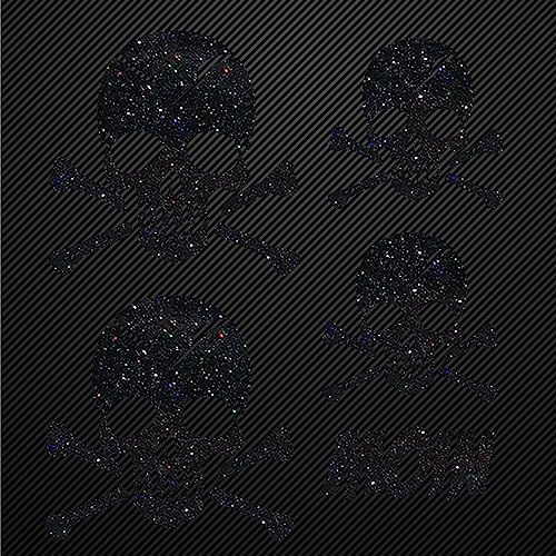 Glitzerdeals Bügelbild Glitzer Totenkopf Moin 4er Set Aufbügler Skull | Bügel Applikation Schädel & Knochen, Bügelbilder Karneval, Fasching & Kostüm, Bügelmotiv T-Shirt, DIY Geschenk, schwarz