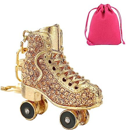 CJKDXDH Glitzernder Strass-Rollschuh-Schlüsselanhänger, glänzender Kristall, 3D-Schlüsselanhänger, niedlicher Rucksack, Autoanhänger, Schlüsselhalter (Champagner)