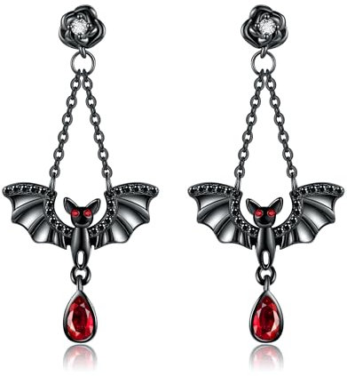 Fledermaus-Ohrringe aus Sterlingsilber Fledermaus-Rose Baumelnde Ohrringe Halloween-Fledermaus-Schmuck Geschenke für Frauen und Mädchen